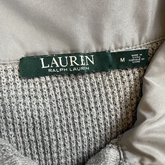 LRL LAUREN 100% COTTON KNIT GRAY SWEATER  Medium 2 Front Pockets - Picture 3 of 7